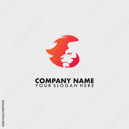 Abstract lion silhouette with fire flame. animal head. Stock vector illustration.