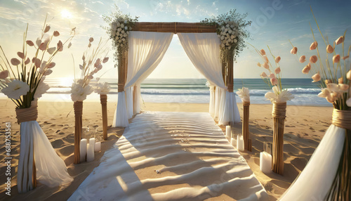 White wedding decor by the sea: coastal elegance © SashaMagic