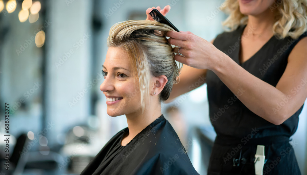 Fototapeta premium A stylist does a woman's hair.