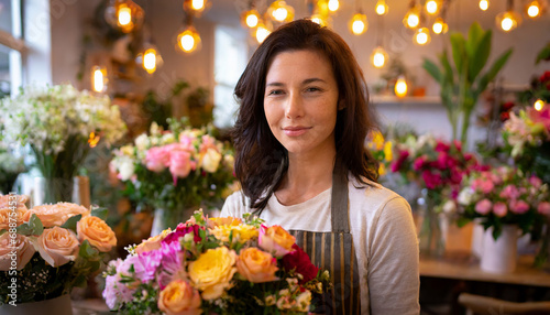Woman florist in a flower shop. Woman small business owner