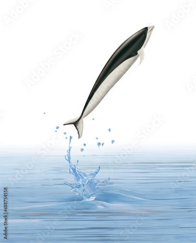un dauphin   baleine franche australe   qui saute d'une eau limpide avec des splashes photo