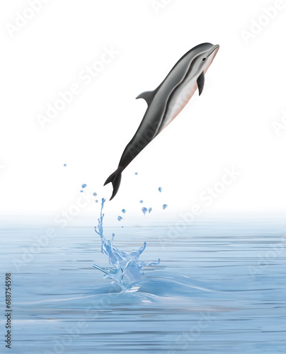 un dauphin   Dauphin de Fraser  qui saute d une eau limpide avec des splashes