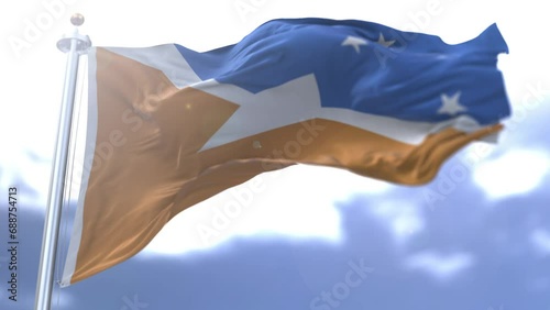 Tierra del Fuego Province Argentina flag waving against the sky. High quality 4k footage photo