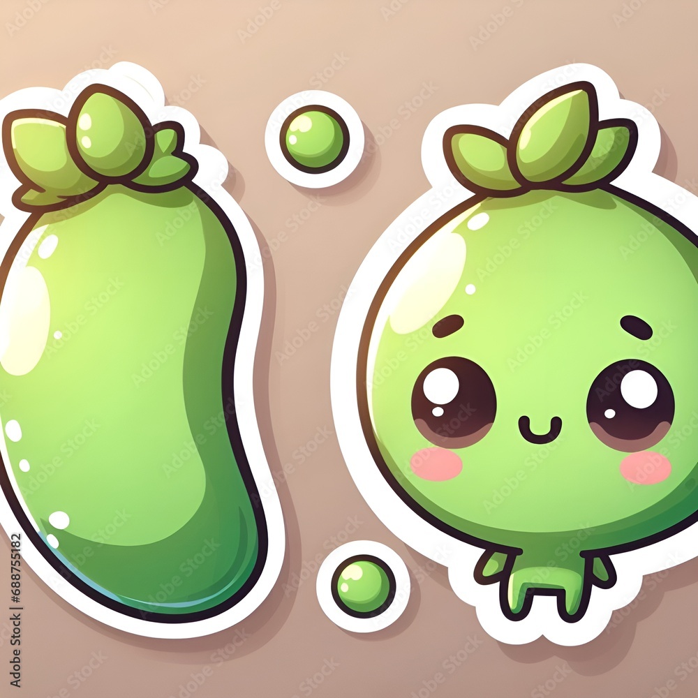 custom made wallpaper toronto digitalCute stickers, cartoon style, 2D, detailed illustration of green peas.
