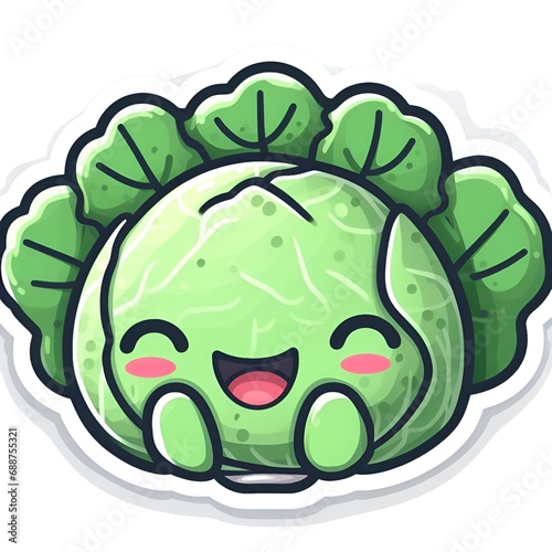 cabbage stickers, 2D cartoon style,