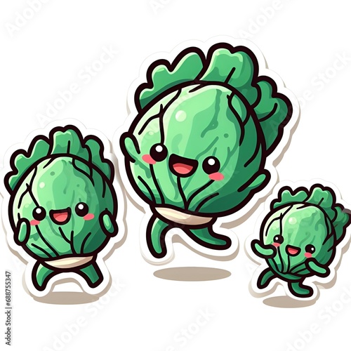 cabbage stickers, 2D cartoon style,