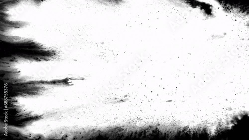 Black ink rorschach effect abstract background artistic flow from right splatter spots spills beautiful reveal dripping streaks spread fluid ink alpha matte isolated watercolor ink drops transition