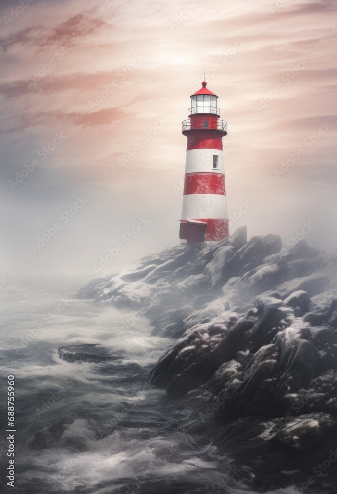 water lighthouse seashore and fog,