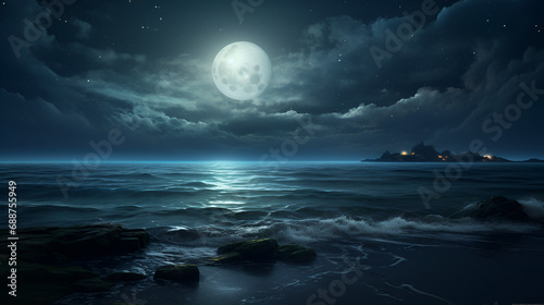 beach at night with moon
