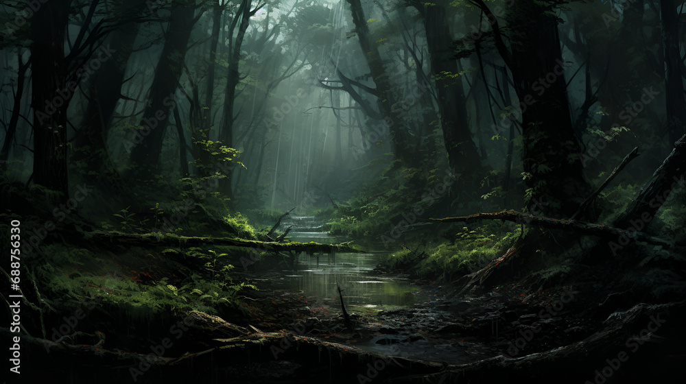 a deep dark forest