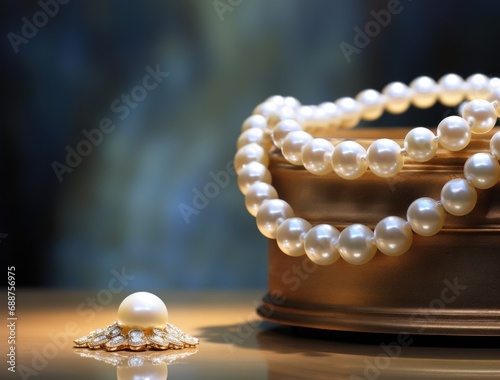 white pearl necklace on display,