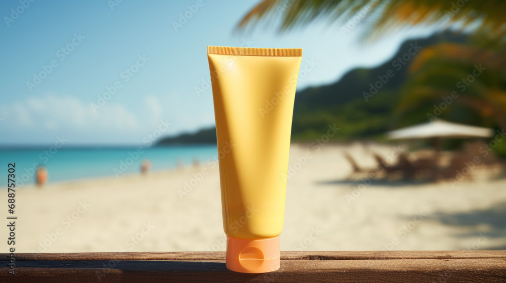 yellow cosmetic sunscreen with blank front, yellow cosmetic sunscreen with blank front,