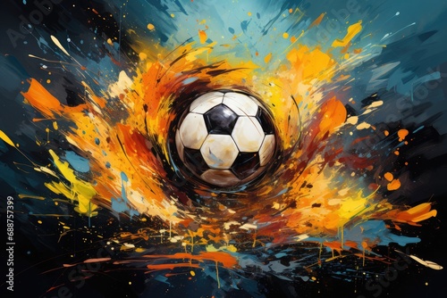 Fiery Soccer Ball Painting Generative AI