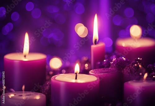 Advent - Four Purple Candles With Mystery Lights