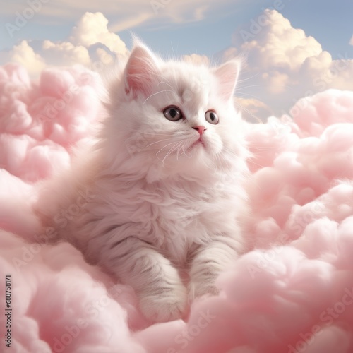 a cat lying on a pink cloud