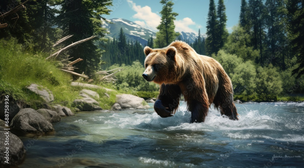 a bear is walking through a stream, a bear is walking through a stream,