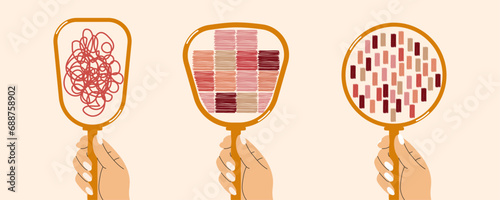 A set of mirrors for those who like to hide their face behind cosmetics. Flat style. Vector illustration.