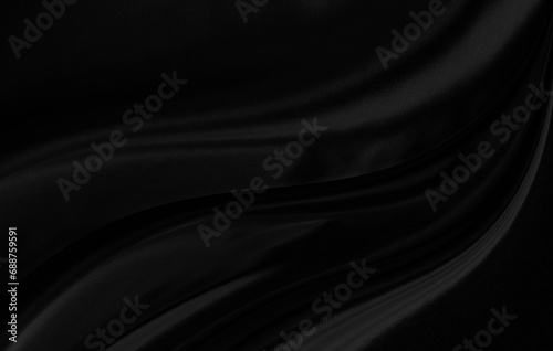 Black gray satin dark fabric texture luxurious shiny that is abstract silk cloth background with patterns soft waves blur beautiful.