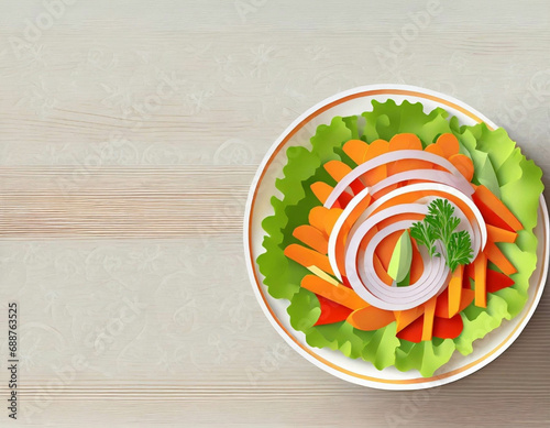 A healthy salad and veggies, in a cut paper collage style. Generative AI
 photo