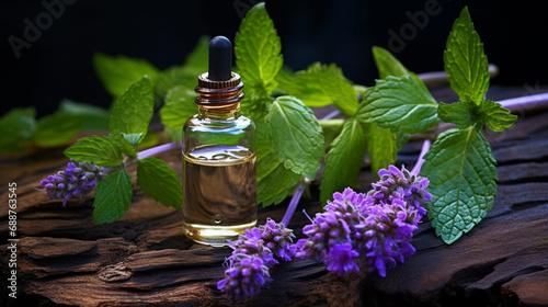 bottle  jar of patchouli essential oil extract
