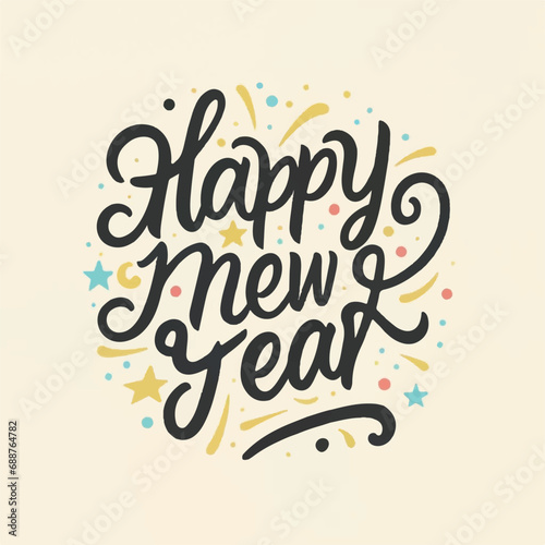 ector happy new year lettering. handwritten inscription with swirls