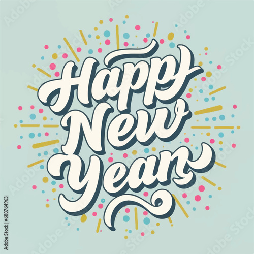 ector happy new year lettering. handwritten inscription with swirls