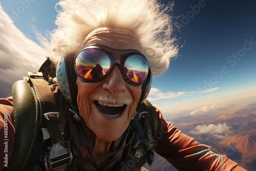 Senior Skydiver with a Big Smile Generative AI