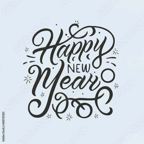 ector happy new year lettering. handwritten inscription with swirls