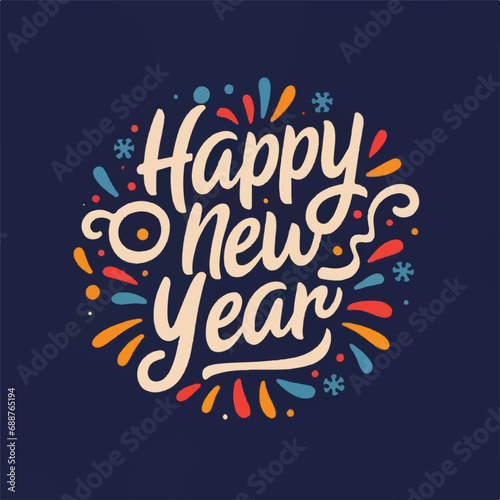 ector happy new year lettering. handwritten inscription with swirls