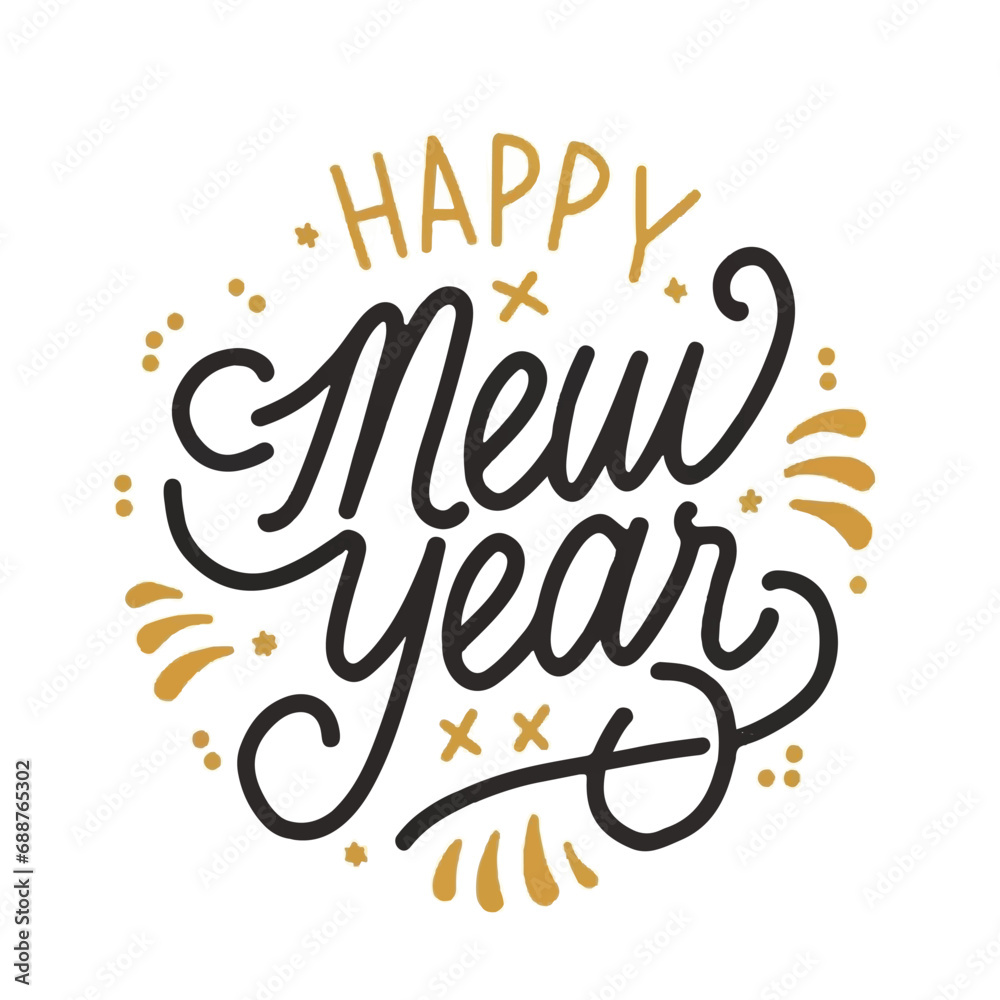 ector happy new year lettering. handwritten inscription with swirls ector happy new year lettering. handwritten inscription with swirls