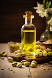 bottle, jar of pistachio essential oil extract