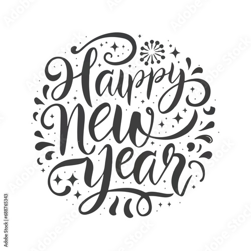 ector happy new year lettering. handwritten inscription with swirls