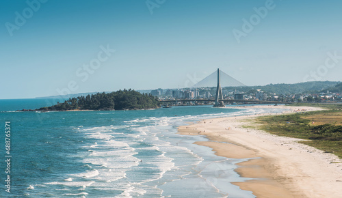 Aerial view of Ilheus, tourist town in Bahia. Historic city center with famous bridge in the background