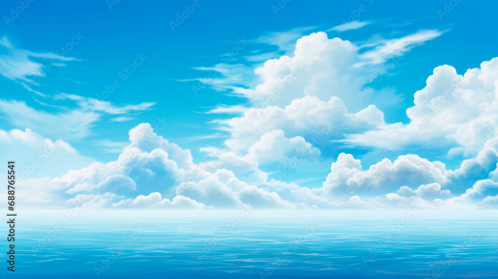 Blue sky with white clouds and sea. 