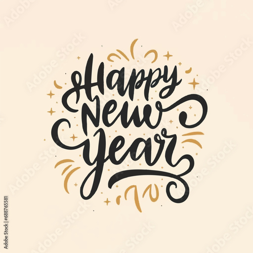ector happy new year lettering. handwritten inscription with swirls