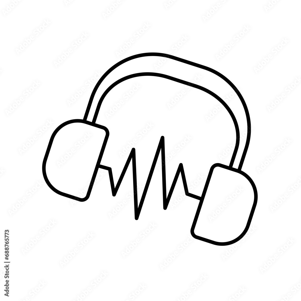 Headphone. Black and white drawing, icon, coloring page. Vector