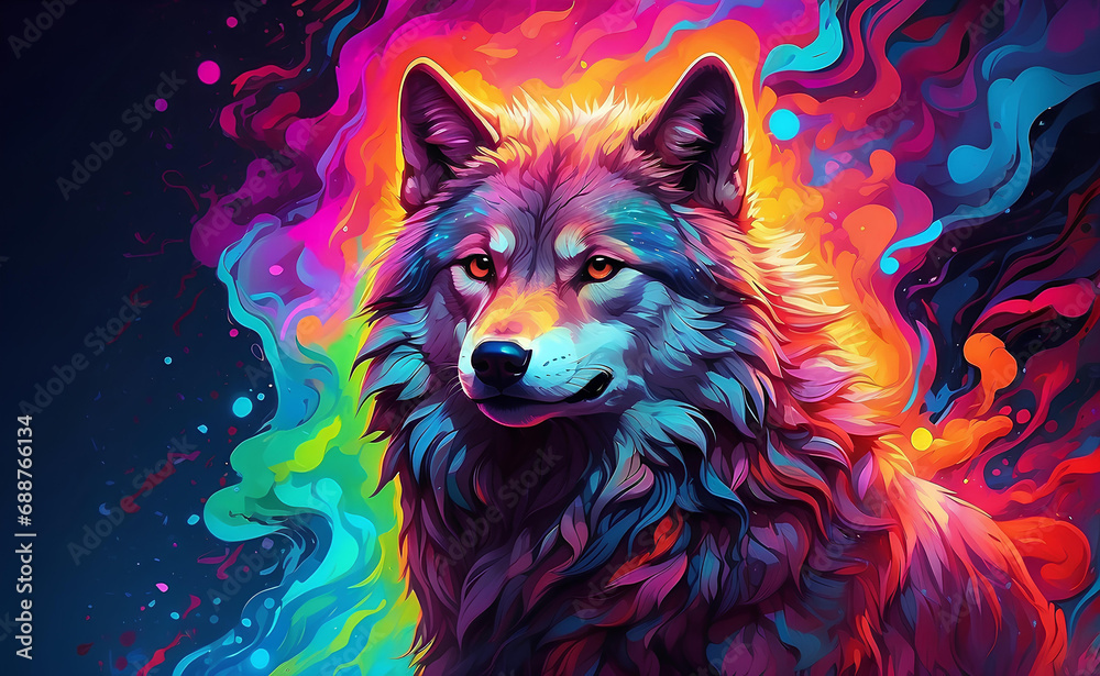 A colorful long haired Wolf illustration. A colorful long haired Wolf illustration.