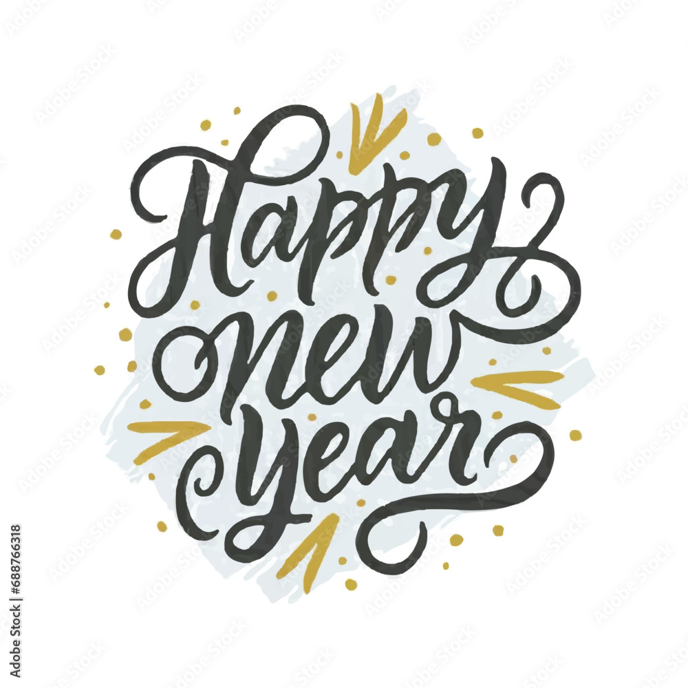 ector happy new year lettering. handwritten inscription with swirls ector happy new year lettering. handwritten inscription with swirls