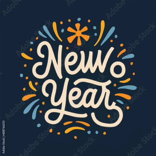 ector happy new year lettering. handwritten inscription with swirls