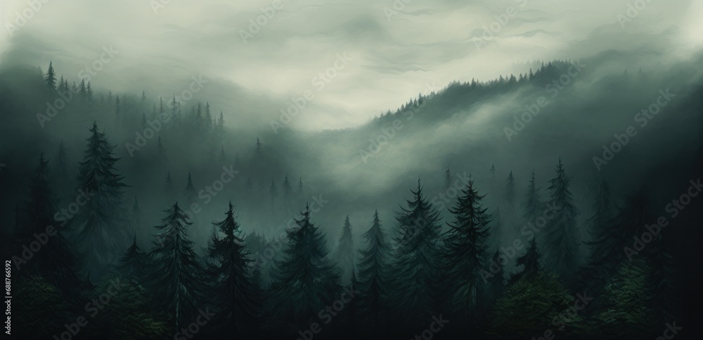 Obraz na płótnie a foggy forest in the fog, w salonie