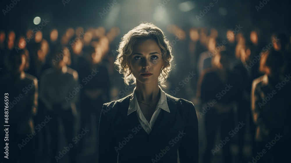 Obraz na płótnie a woman standing in front of a crowd w salonie