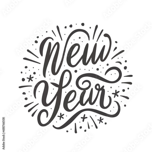 ector happy new year lettering. handwritten inscription with swirls
