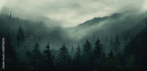 a foggy forest in the fog,