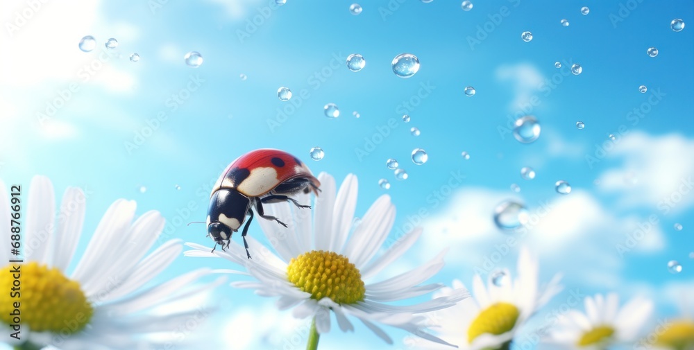 a ladybug on a daisy, a ladybug on a daisy,