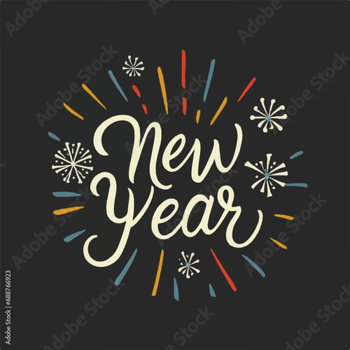 ector happy new year lettering. handwritten inscription with swirls