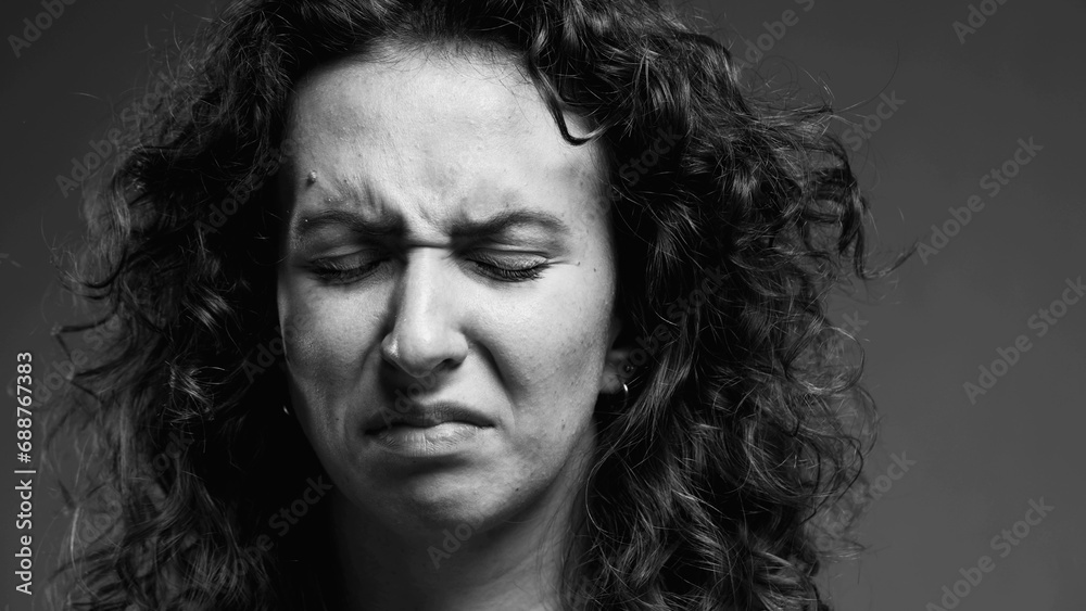 Female Expressing Extreme Aversion, Disgusted Reaction Portrait in black and white, monochromatic clip Female Expressing Extreme Aversion, Disgusted Reaction Portrait in black and white, monochromatic clip