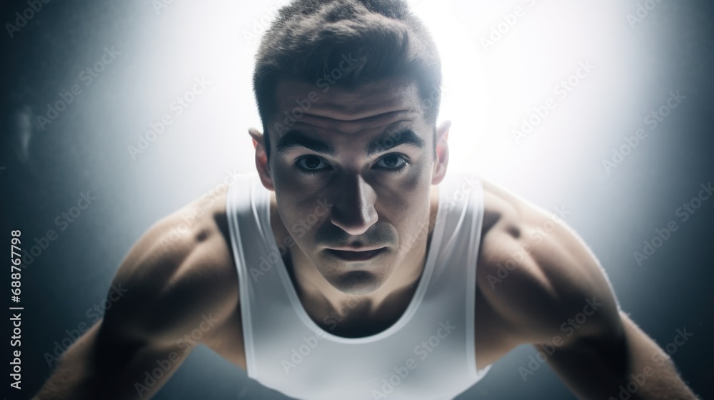 Close-up photo of fit athlete man