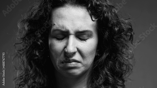 Photography Female Expressing Extreme Aversion, Disgusted Reaction Portrait in black and whi