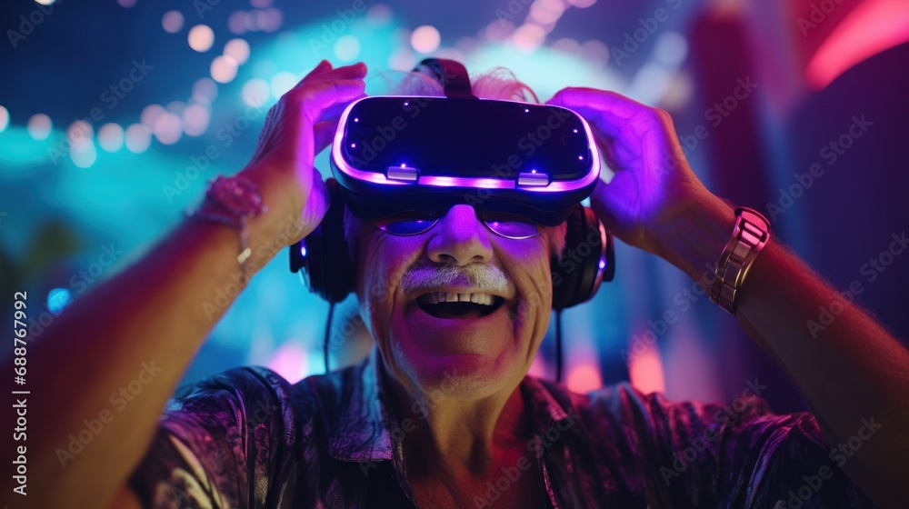 Group of elderly people wearing virtual reality glasses Group of elderly people wearing virtual reality glasses
