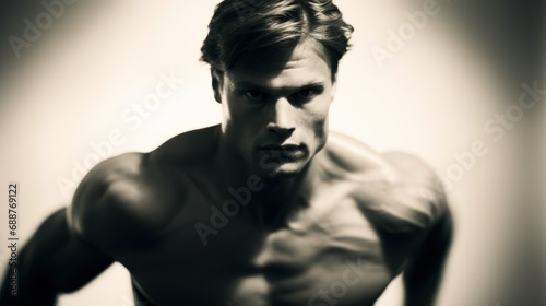 Close-up photo of muscular masculine man